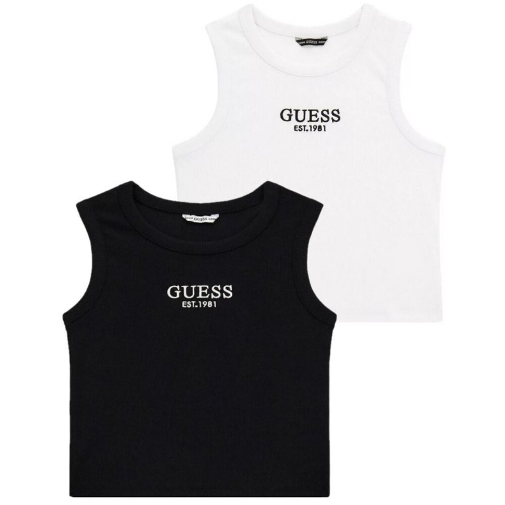 NWT. GUESS Big Girls Rib Midi Length Tank Tops. 2 Pack (Black & White)